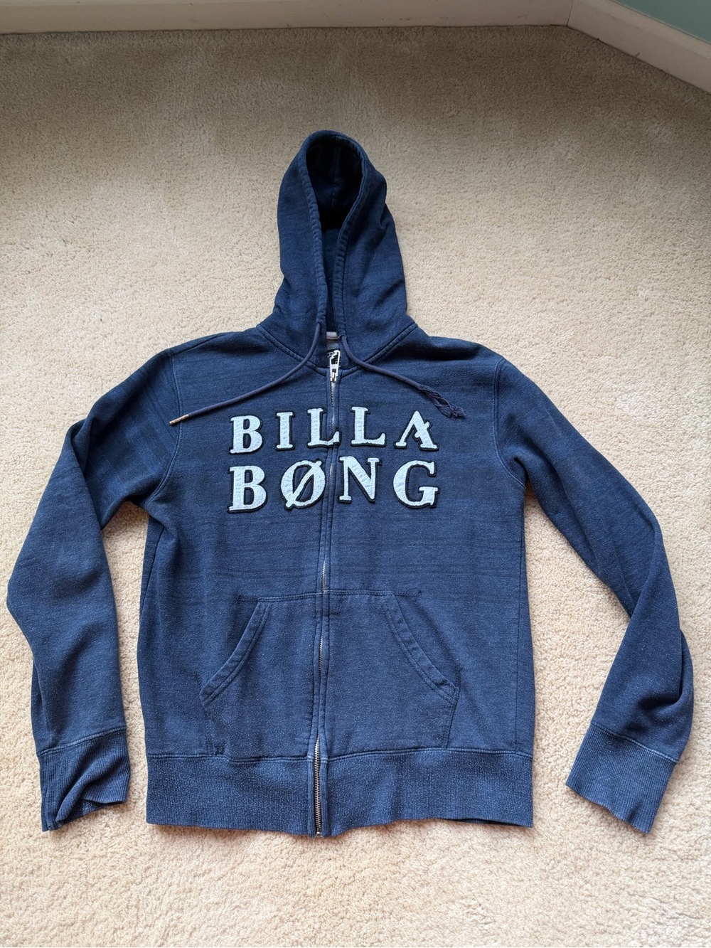 Billabong Men's Dark Blue Full Zip Hooded Fleece Hoodie - Size S - GUC